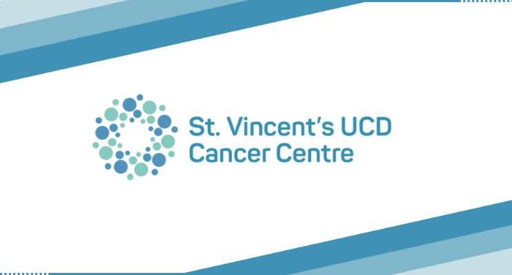 The logo of the St Vincent's UCD Cancer centre. the name of the centre appears next to a circle of different sized smaller circles.